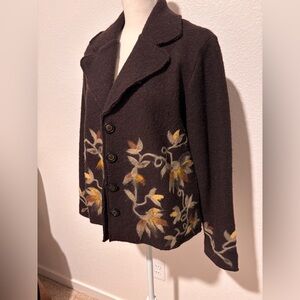 100% Wool Floral Embroidered Button-Front Jacket sz Large